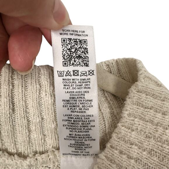 ASOS Ecru Knit Boxy Drop Sleeve Ribbed Long Crop Sweater Cotton Blend Size 4 - Picture 7 of 9